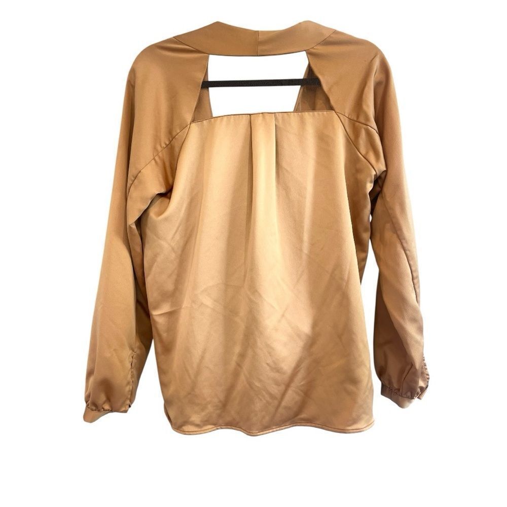 Harlowe & Graham Surplice Wrap Blouse XS Caramel Hi-Lo Long Sleeve Top - Picture 4 of 7